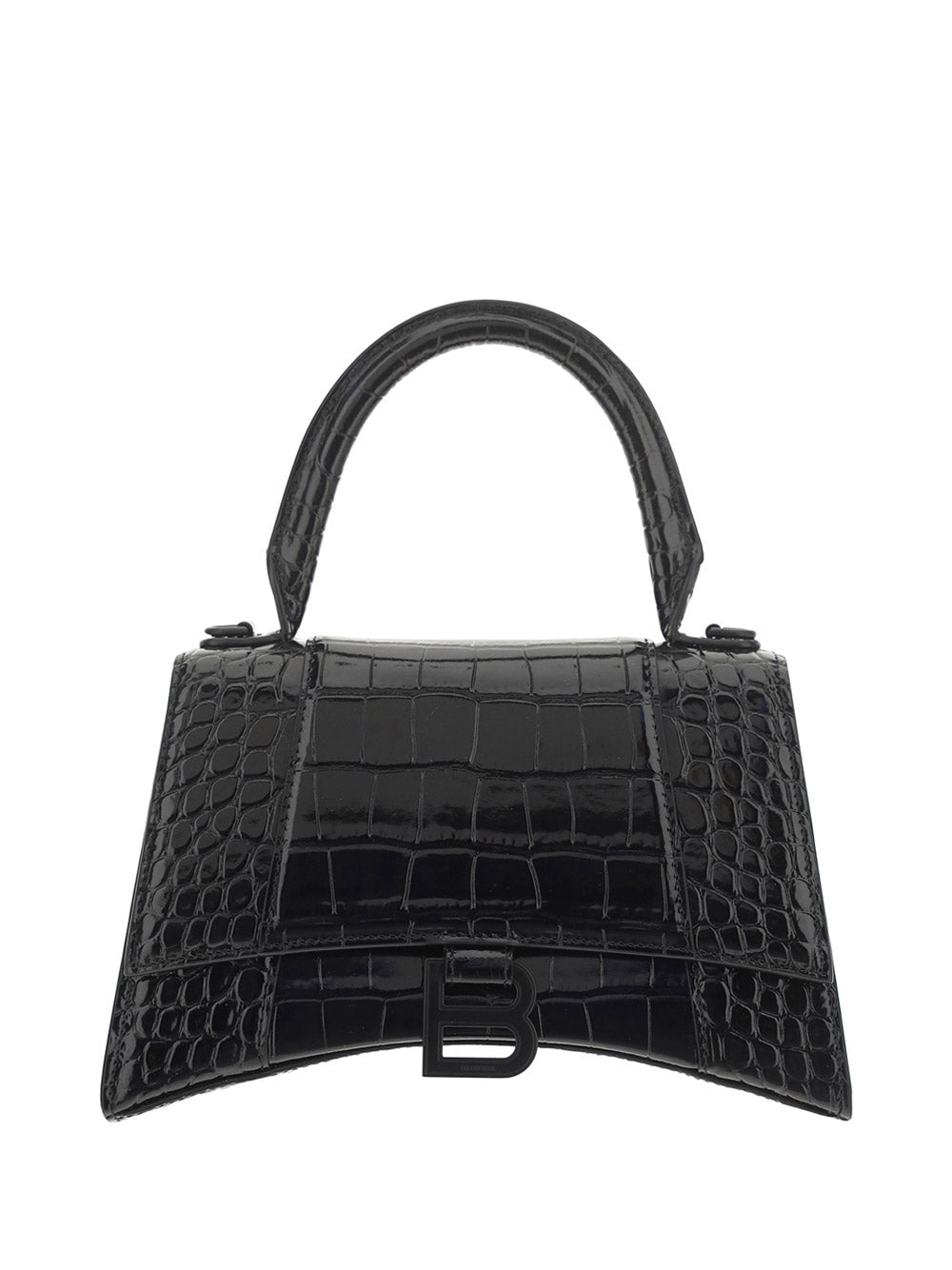 Hourglass Small Handbag Crocodile Embossed - Black