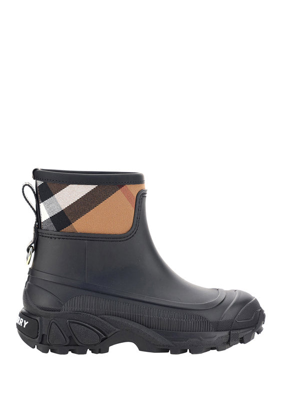 House Check Panel Rain Boots - Black