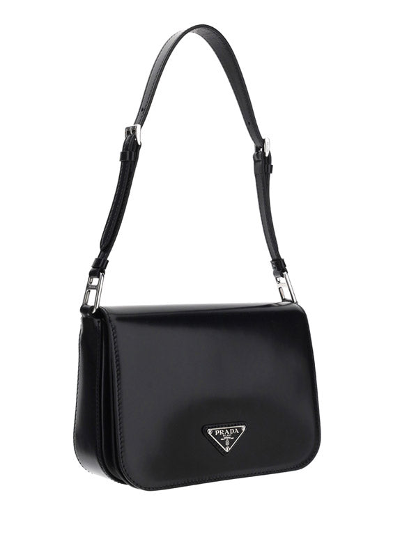 Brushed Leather Shoulder Bag - Black