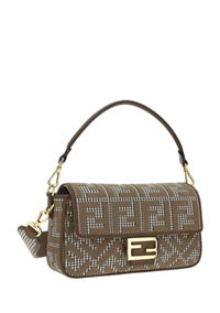 Houndstooth Wool Baguette Bag With FF Embroidery - Brown