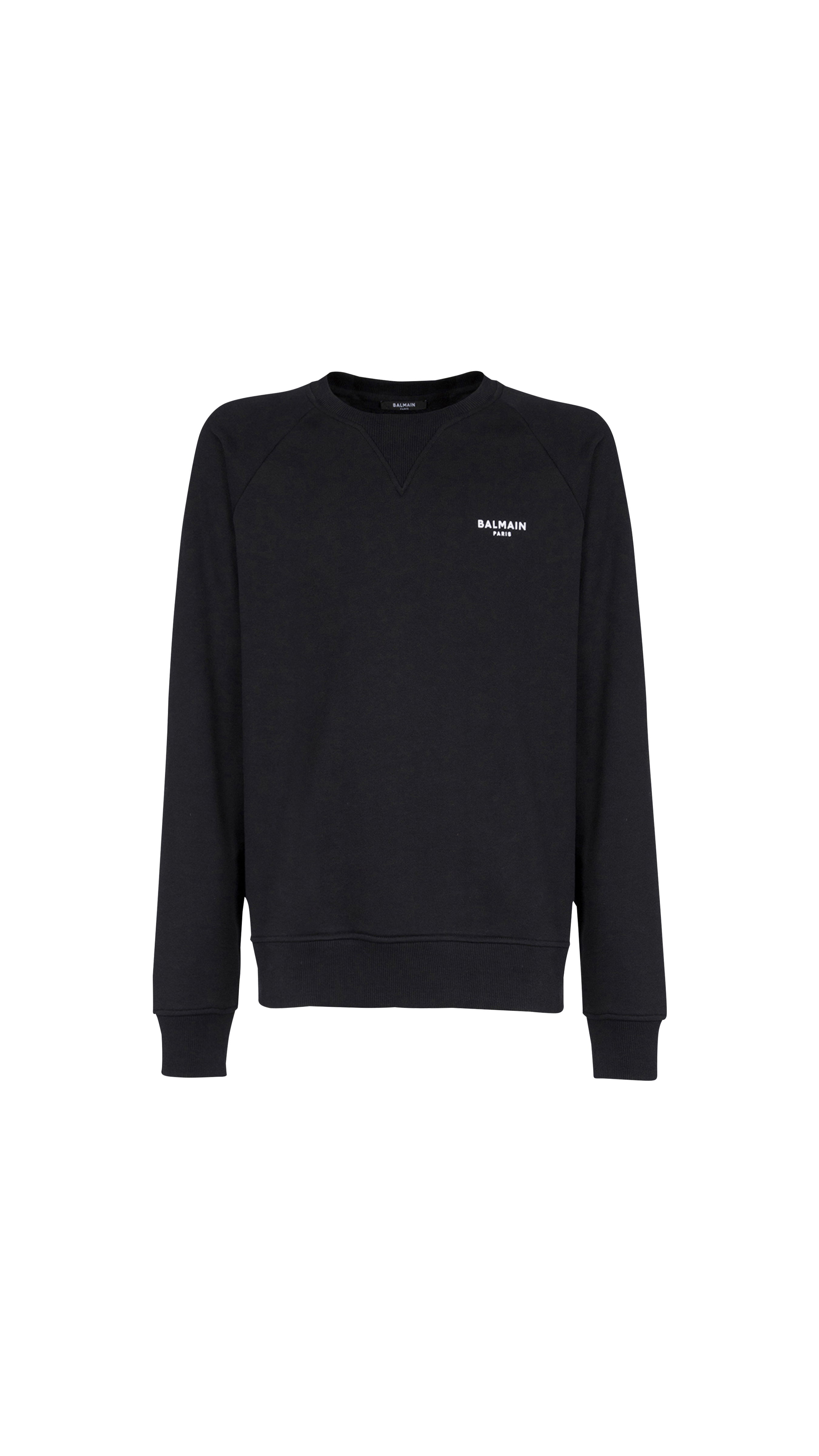 Eco-designed Cotton Sweatshirt with Small Flocked Balmain Paris logo - Black