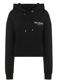 Cropped Hooded Cotton Sweatshirt Logo - Black