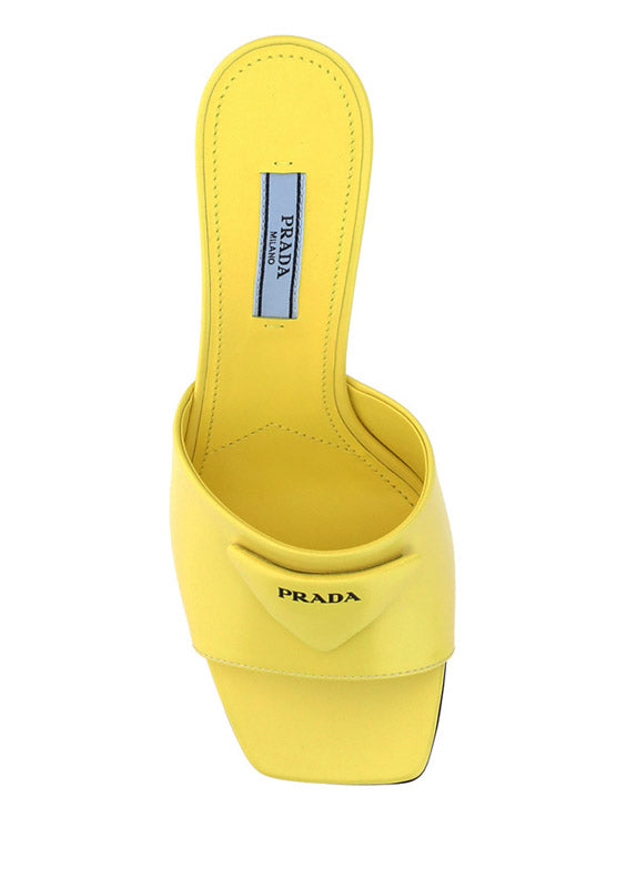 Brushed Leather Heeled Slides - Yellow