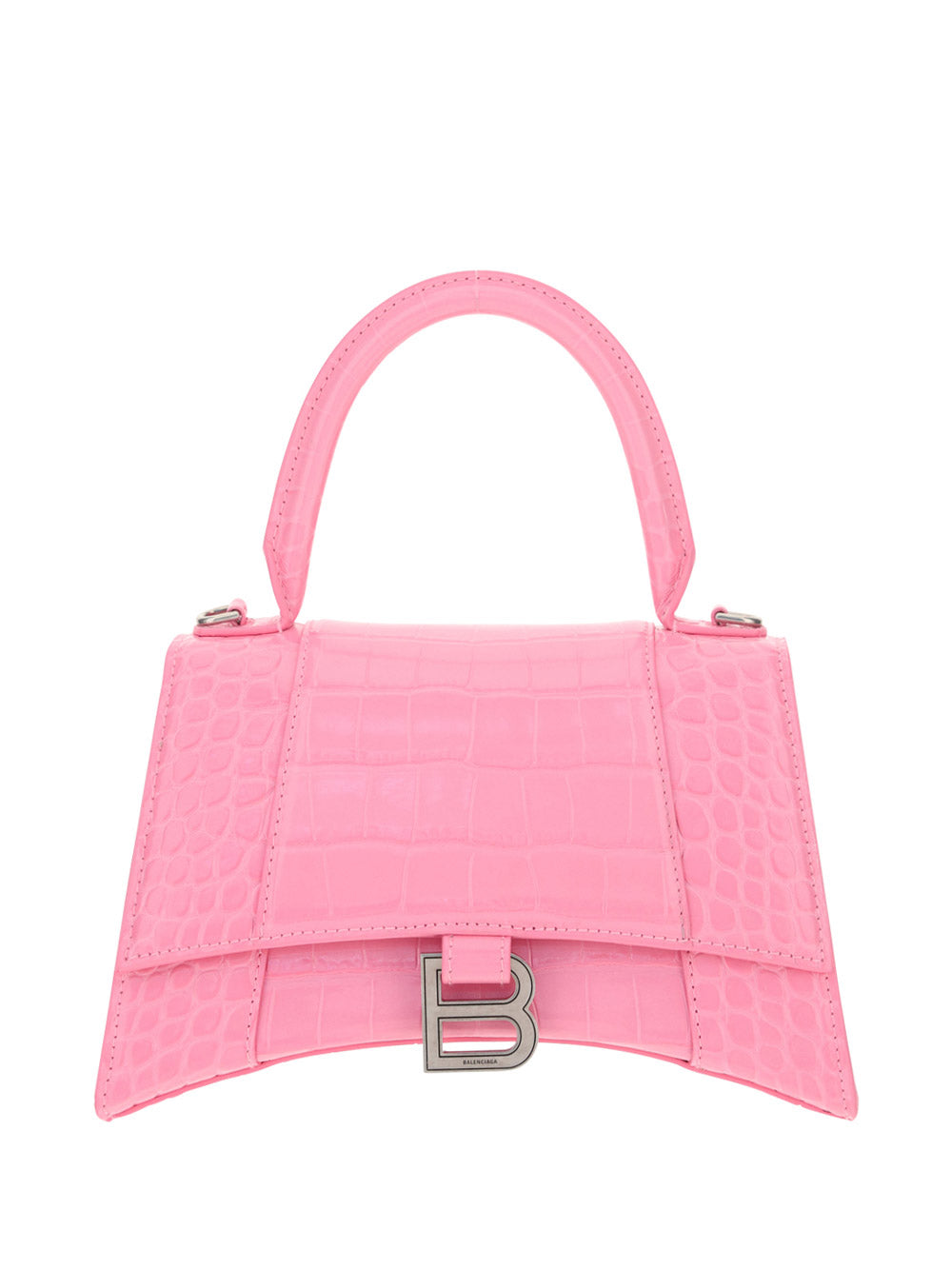 Hourglass Small Handbag in Crocodile Eembossed Calfskin - Pink