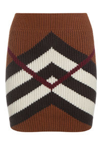 Chevron Check Cashmere Cotton Blend Mini Skirt - Dark Birch Brown