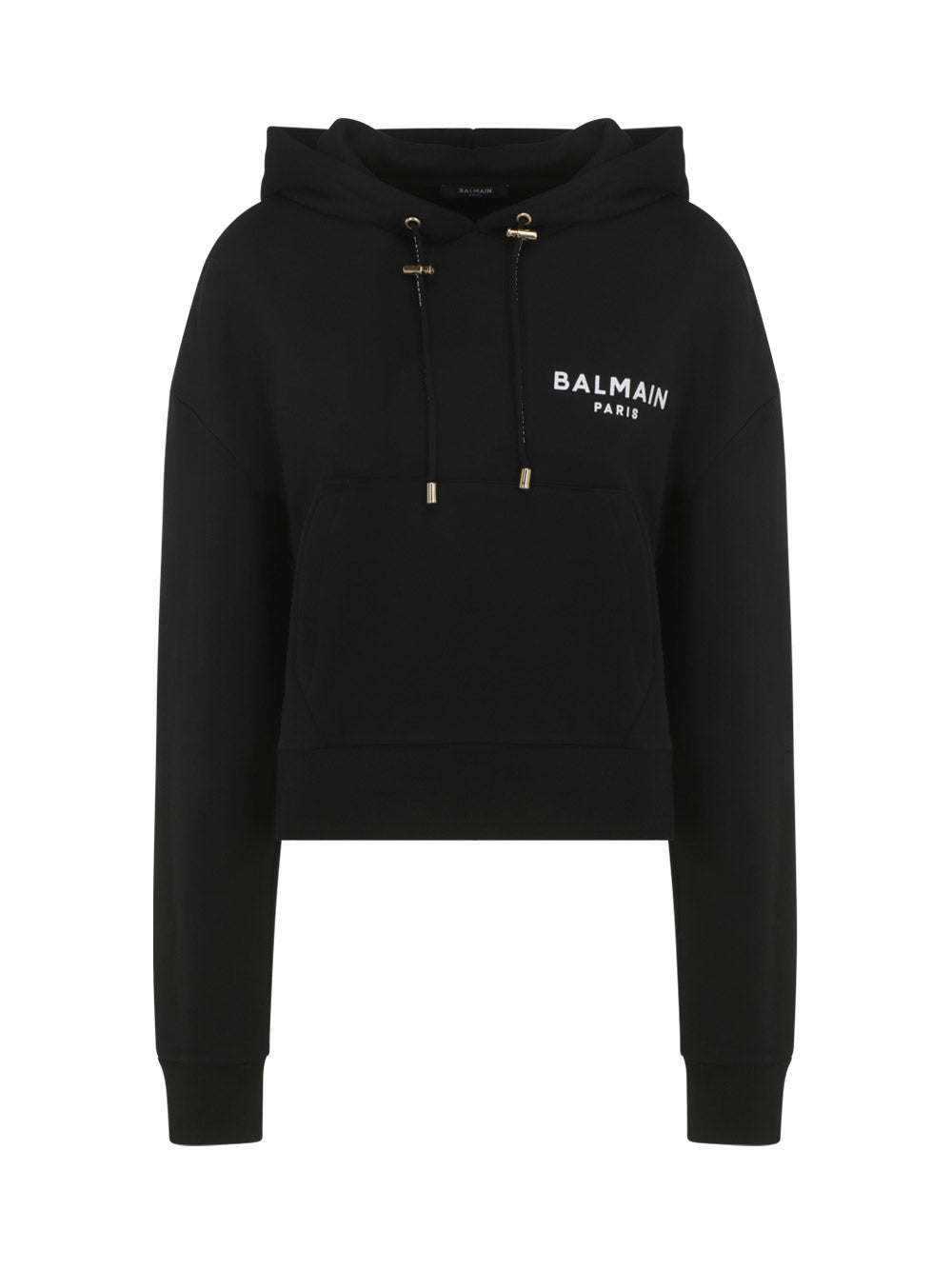 Cropped Hooded Cotton Sweatshirt Logo - Black