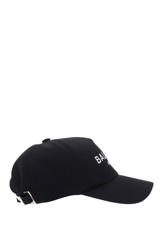 Cotton Cap With White Logo - Black