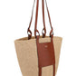 Large Basket in Fair Trade Paper & Shiny Calfskin - Natural / Brown