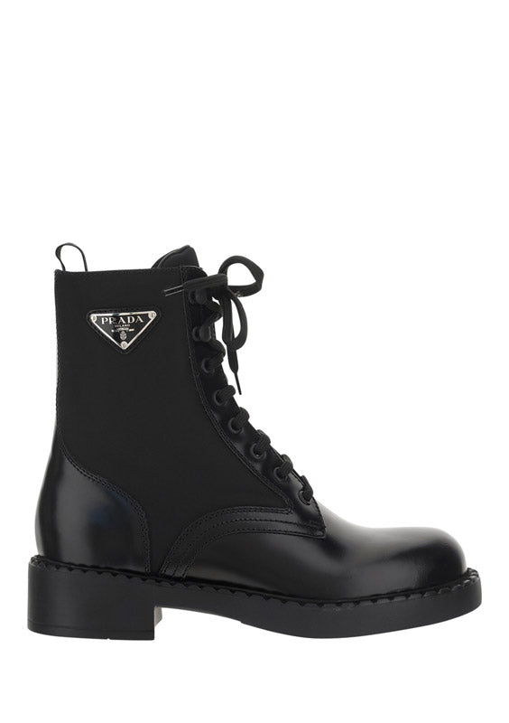 Brushed-Leather and Re-Nylon Boots - Black