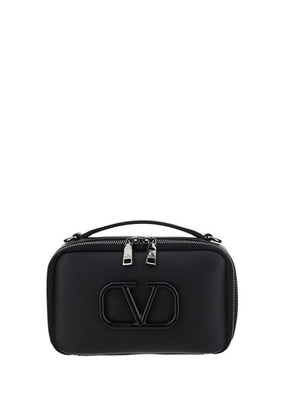 Lacquered Vlogo Signature Leather Crossbody Bag - Black