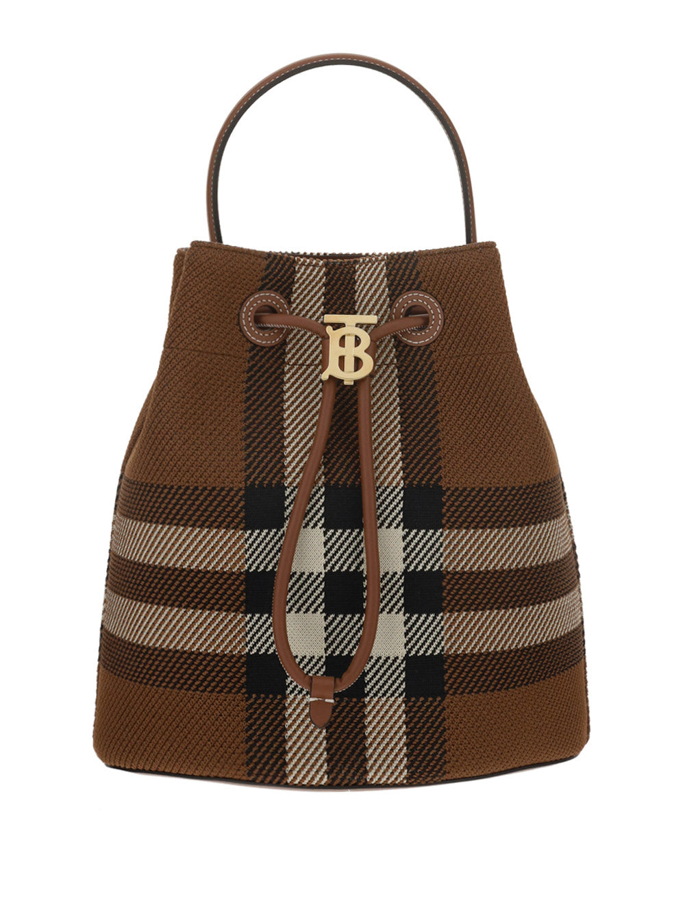 Knitted Check and Leather Small TB Bucket Bag - Dark Birch Brown