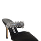 Lutara Satin Crystal Embellished Mules - Black