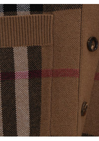 Check Wool Cashmere Jacquard Cardigan - Brown.