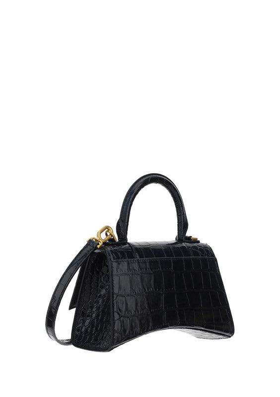 Hourglass XS Handbag Crocodile Embossed - Black