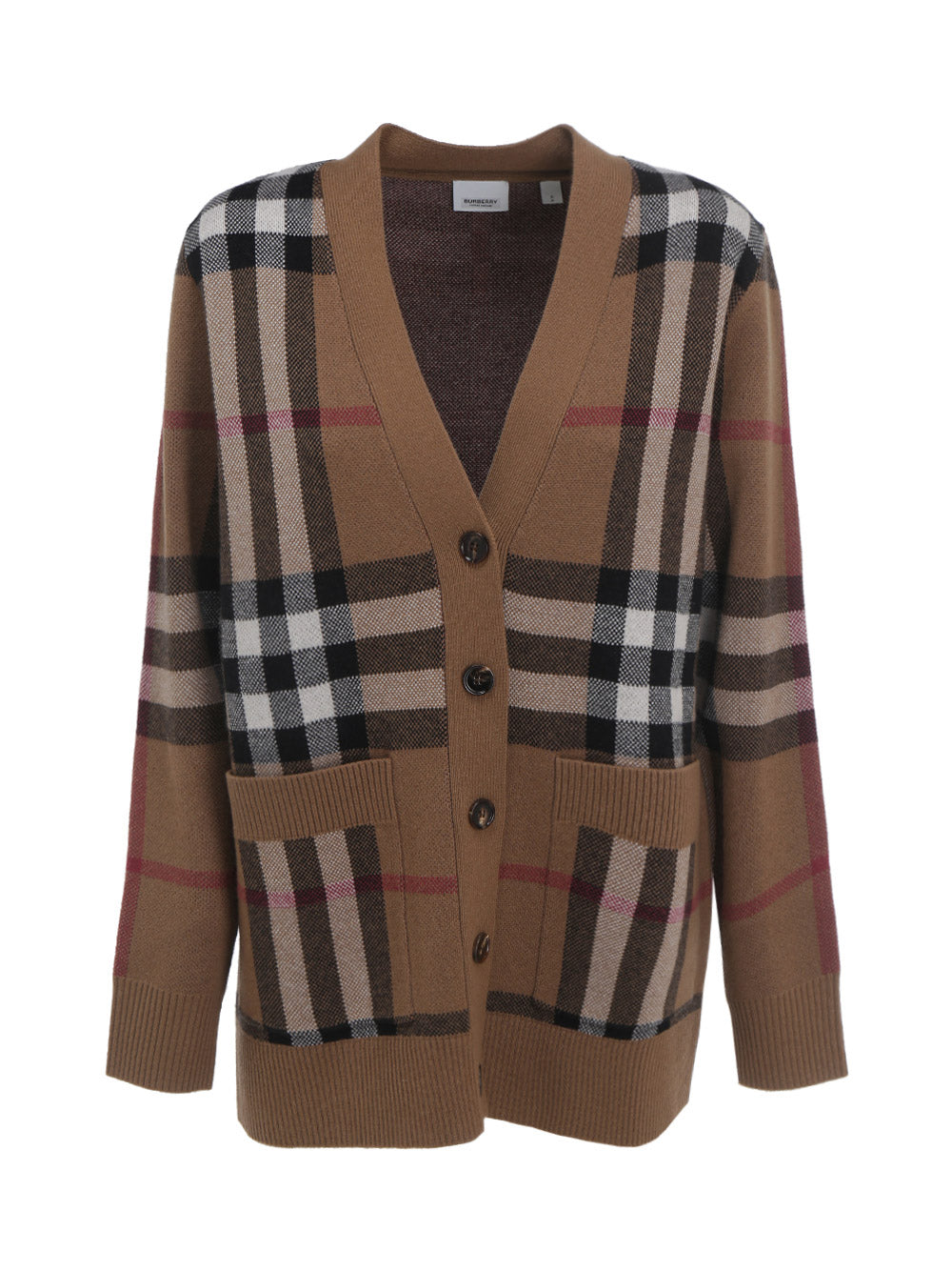 Check Wool Cashmere Jacquard Cardigan - Brown.