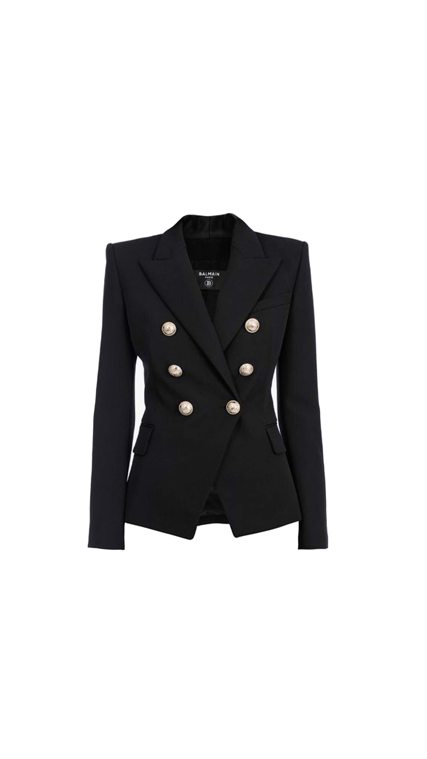 Wool Blazer With Gold-Tone Double-Breasted Fastening - Black.