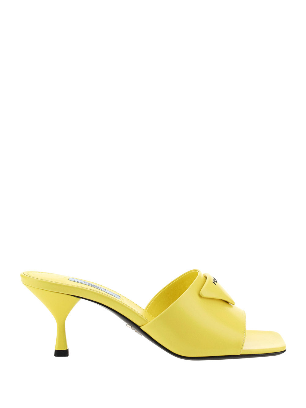 Brushed Leather Heeled Slides - Yellow