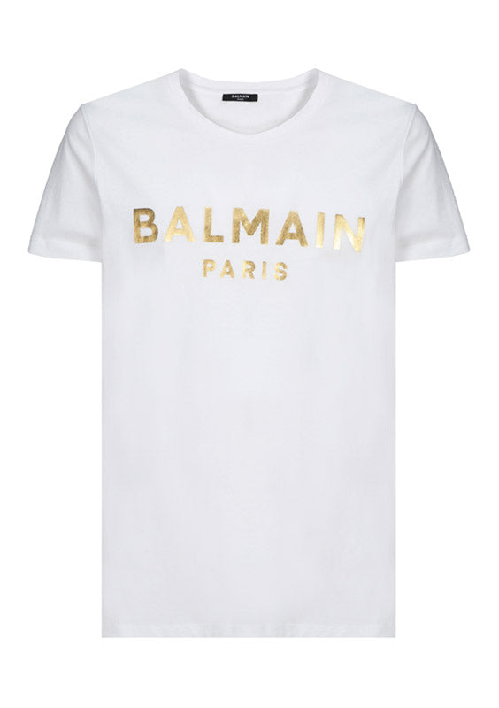 Cotton T-shirt With Paris Logo Print - White / Gold