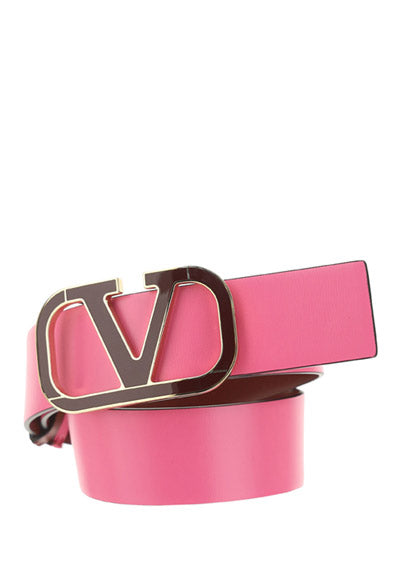 Reversible Vlogo Signature Belt In Shiny Calfskin 40MM - Red / Pink