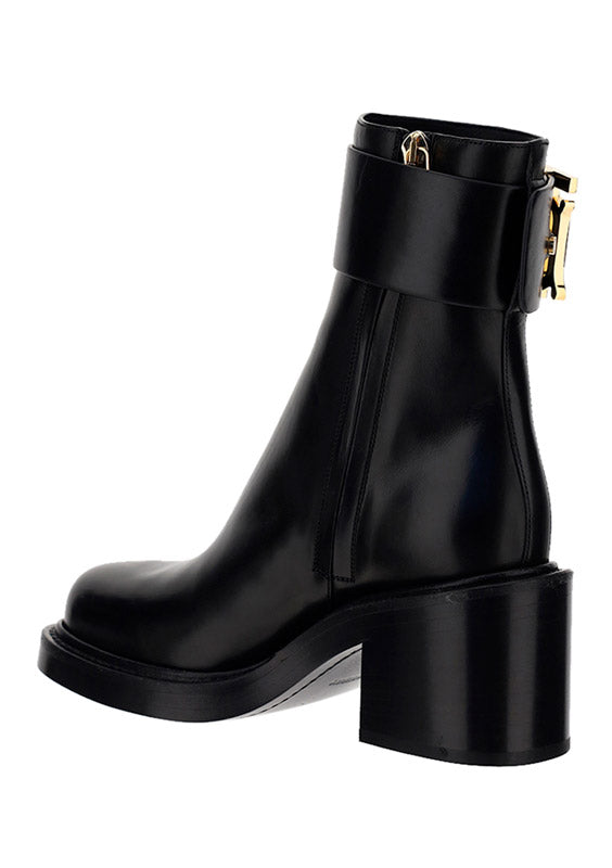 Monogram Motif Leather Block-heel Boots - Black