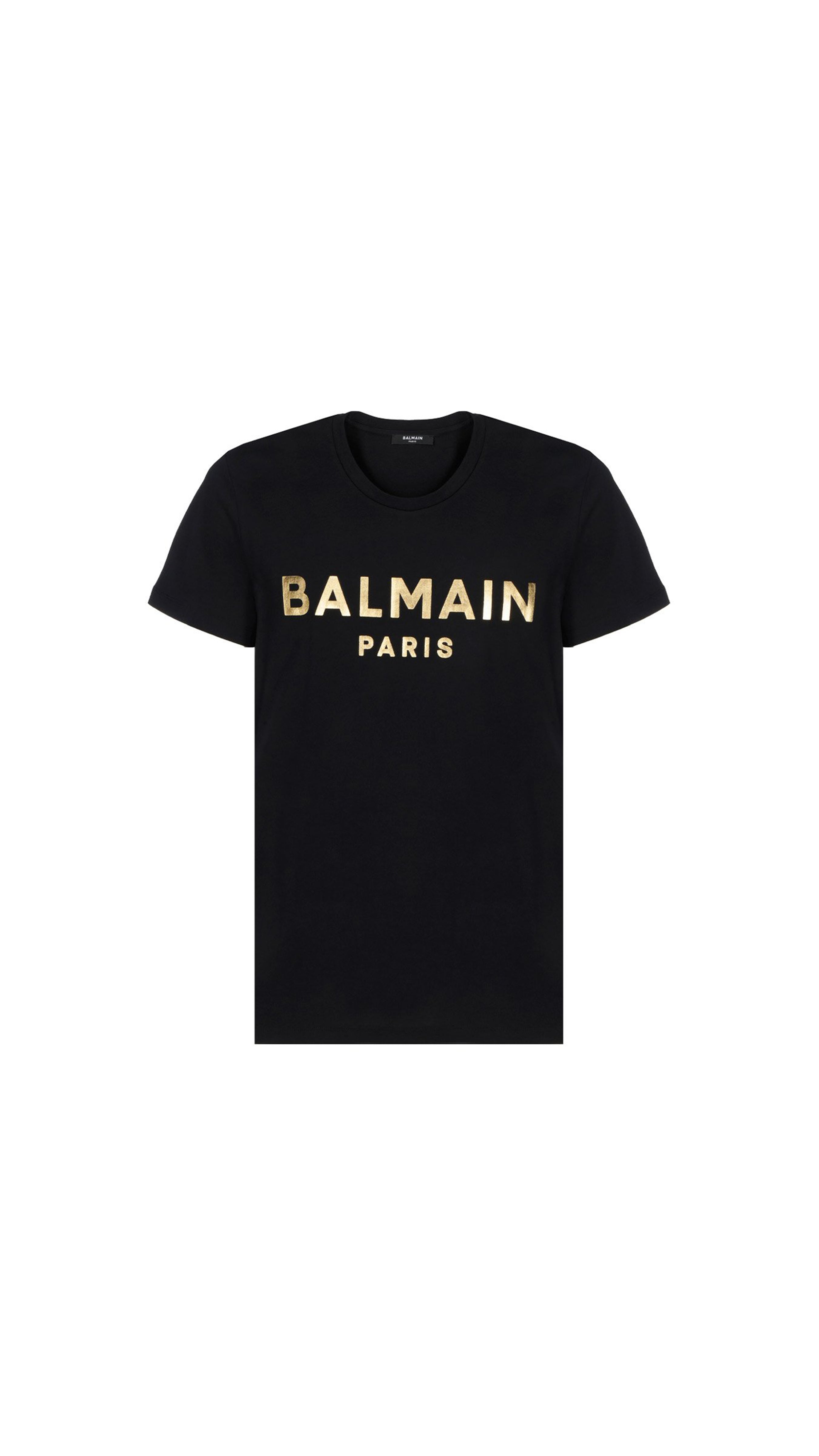 Cotton T-shirt With Paris Logo Print - Black / Gold