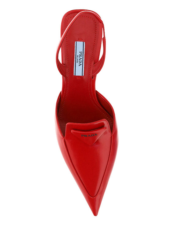 Prada - Women’s Brushed Leather Slingback Pumps - (Red)