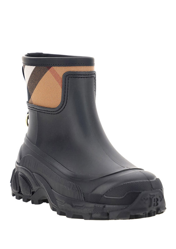 House Check Panel Rain Boots - Black