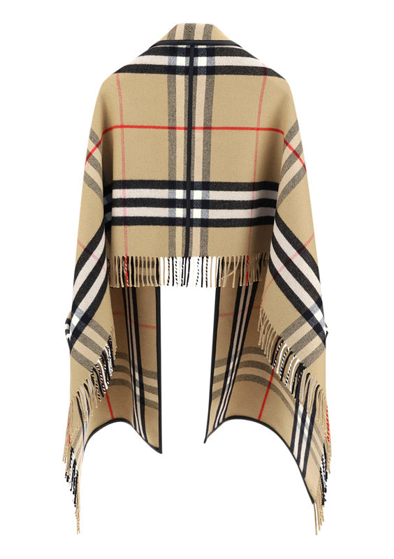 Check Wool Cashmere Cape - Archive Beige