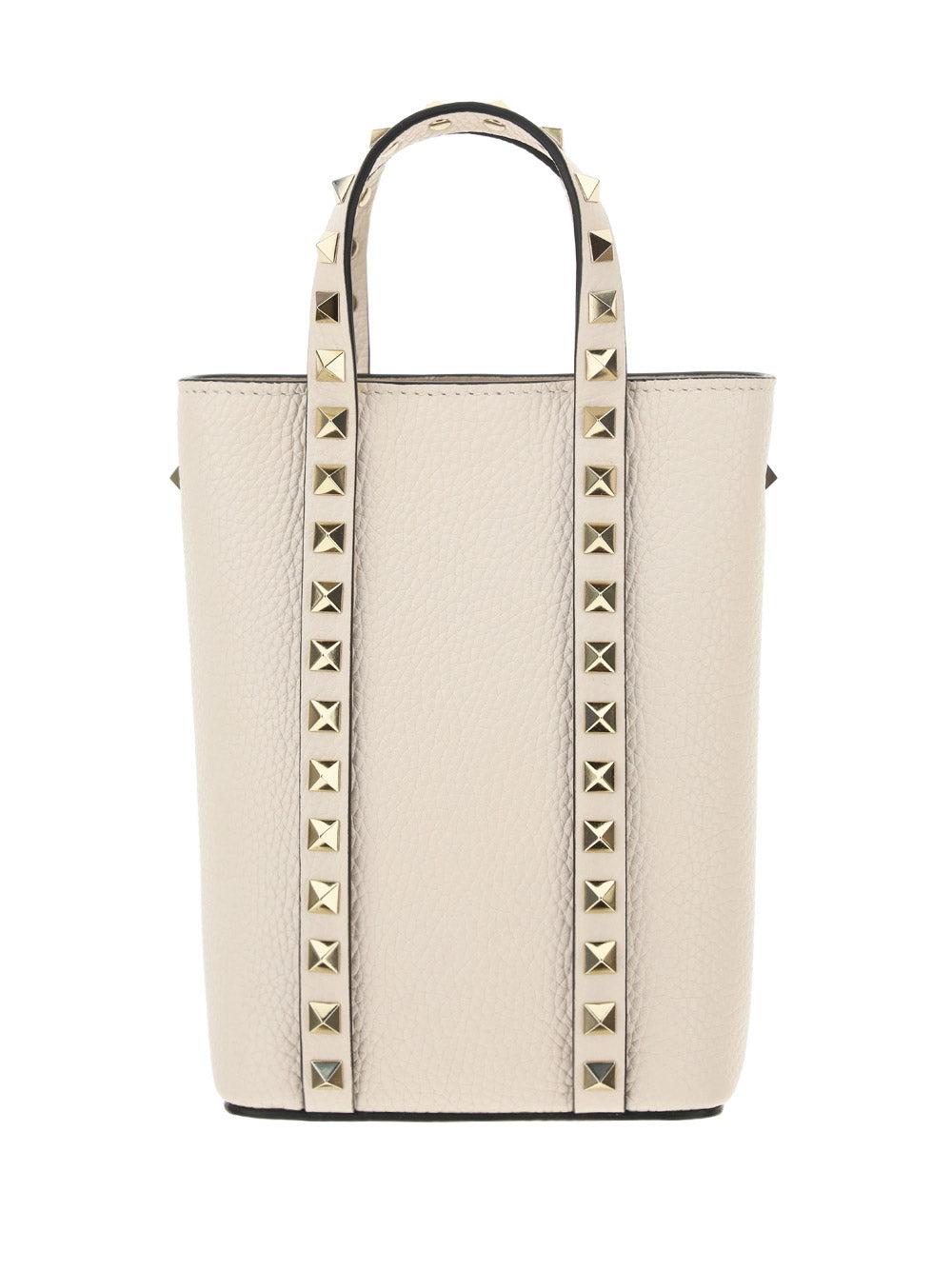 Rockstud Leather Pouch With Chain - Ivory