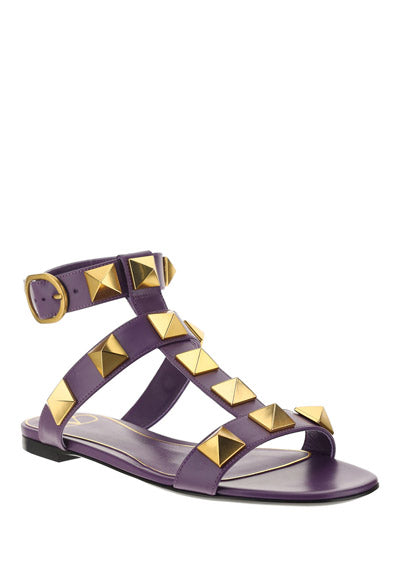 Roman Stud Flat Calfskin Sandal - Purple