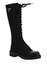 Brushed Leather and Re-Nylon Boots - Black