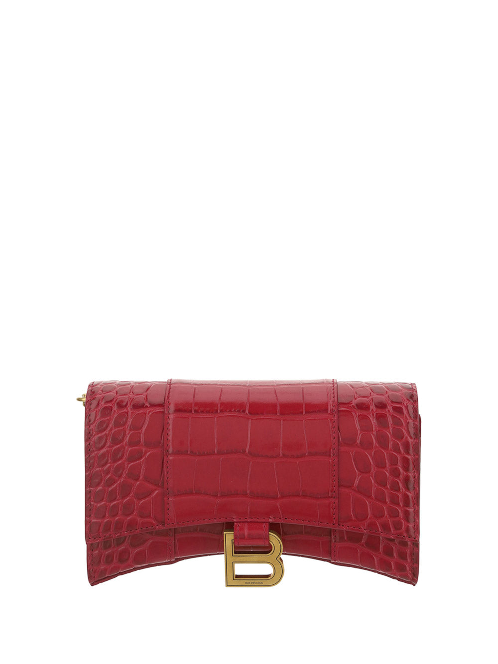 Hourglass Wallet In Shiny Crocodile Embossed Calfskin - Raspberry