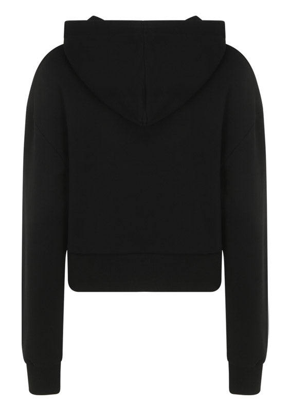 Cropped Hooded Cotton Sweatshirt Logo - Black