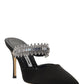 Lutara Satin Crystal Embellished Mules - Black