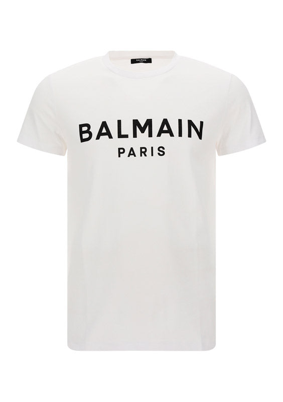 Cotton Printed Balmain Paris Logo T-shirt - White