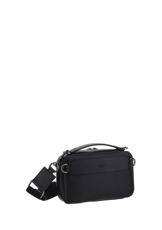 Lacquered Vlogo Signature Leather Crossbody Bag - Black