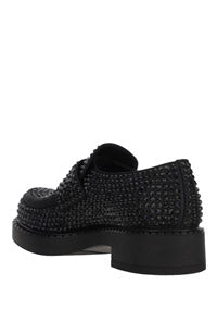 Chocolate Satin Loafers With Crystals - Black