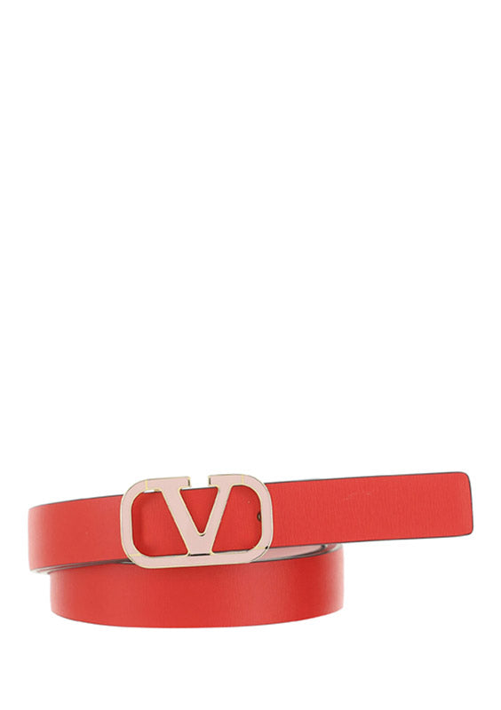 Reversible VLogo Signature Belt In Shiny Calfskin 20MM - Pink / Red