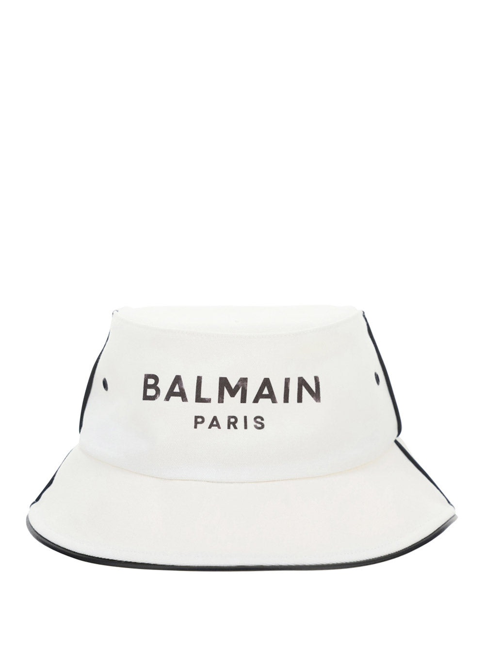 Cotton and Leather B-Army Bucket Hat with Logo - White