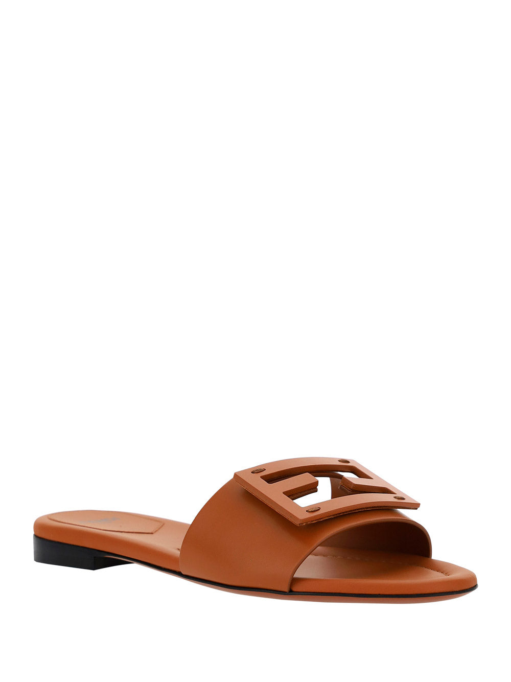 Signature Leather Slides - Brown