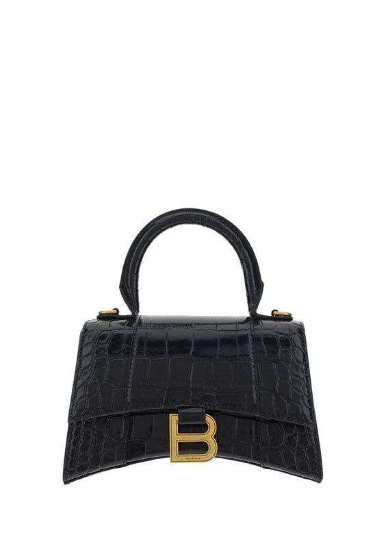 Hourglass XS Handbag Crocodile Embossed - Black