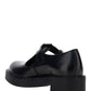 Brushed Leather Mary Jane T-strap Shoes - Black