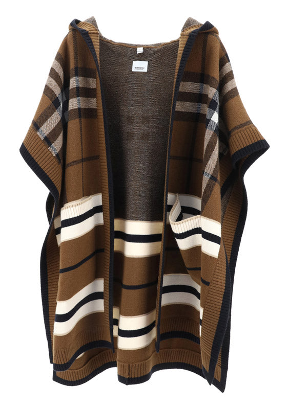 Check Wool Cashmere Blend Hooded Cape