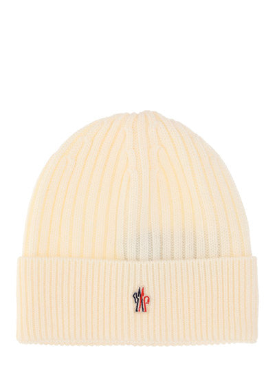 Ribbed Knit Wool Beanie - Snow White