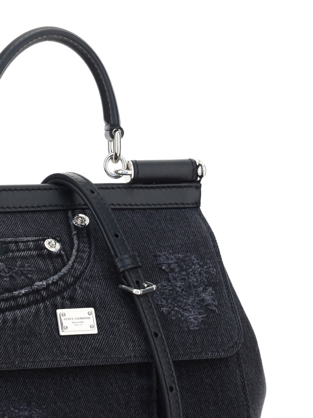 Denim Mini Two-Tone Bag With Cord Handle - Chic Accessories