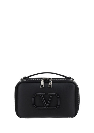 Lacquered Vlogo Signature Leather Crossbody Bag - Black