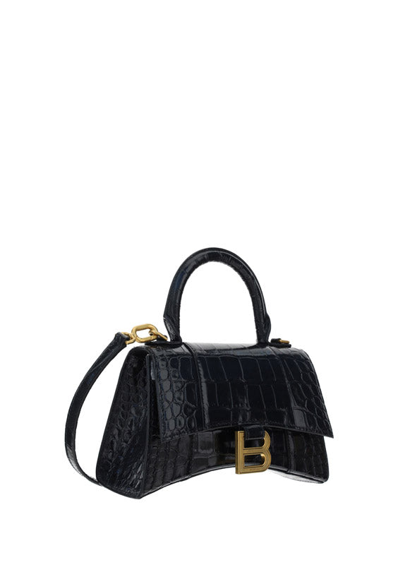 Hourglass XS Handbag Crocodile Embossed - Black