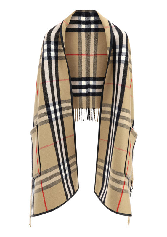 Check Wool Cashmere Cape - Archive Beige