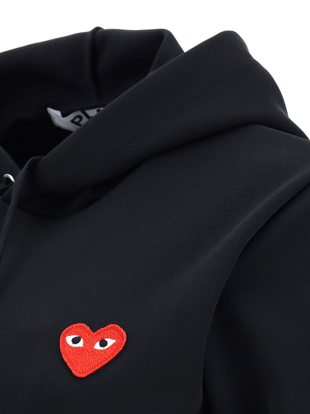Heart-embroidered Pullover Hoodie - Black.
