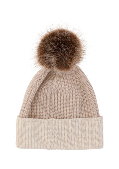 Beanie with Pom-Pom - Light Beige